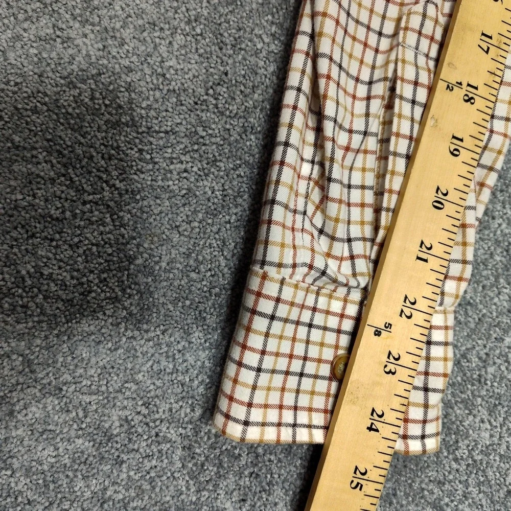 Cabelas Mens Long Sleeve Plaid Button Up Shirt Brown Tan Pocket Casual L